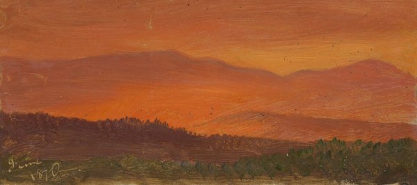 Hudson Valley and Distant Mountains at Sunset  by Frederic Edwin Church - Hand-Painted Oil Painting Reproduction