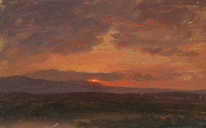 Hudson Valley, New York with Sun Setting Behind the Catskill Mountains by Frederic Edwin Church Oil Painting