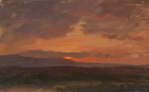 Hudson Valley, New York with Sun Setting Behind the Catskill Mountains by Frederic Edwin Church Oil Painting