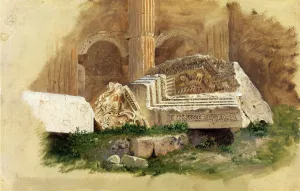 Interior of the Temple of Bacchus, Baalbek, Syria by Frederic Edwin Church Oil Painting