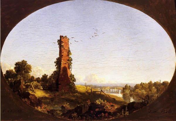 New England Landscape with Ruined Chimney by Frederic Edwin Church - Hand-Painted Oil Painting Reproduction
