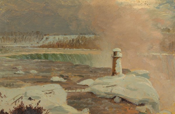 Niagara River and Falls in Snow  by Frederic Edwin Church - Hand-Painted Oil Painting Reproduction