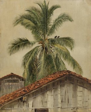 Palm Trees and Housetops, Ecuador by Frederic Edwin Church Oil Painting
