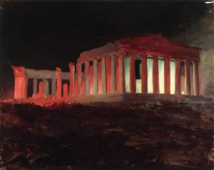 Parthenon, Athens, from the Northwest Illuminated Night View by Frederic Edwin Church Oil Painting