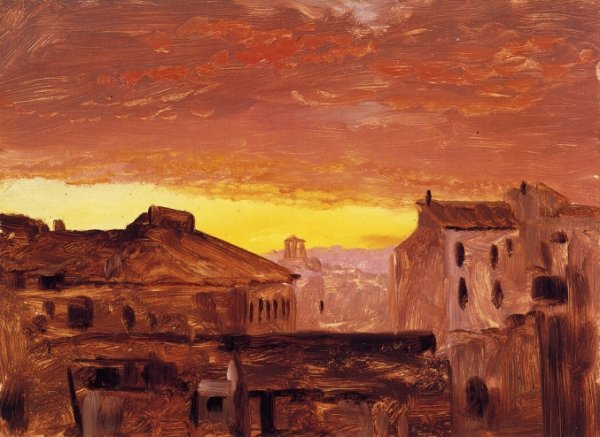 Rooftops at Sunset, Rome, Italy by Frederic Edwin Church - Hand-Painted Oil Painting Reproduction