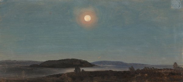 Sun or Moon Rising over Porcupine Islands, Bar Harbor  by Frederic Edwin Church - Hand-Painted Oil Painting Reproduction