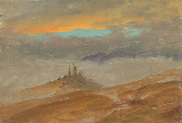 Winter landscape, view of Zuarry Hill, twilight  by Frederic Edwin Church - Hand-Painted Oil Painting Reproduction
