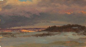 Winter Landscape with Blue Hill at Sunset, Hudson, New York by Frederic Edwin Church Oil Painting