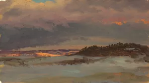 Winter Landscape with Blue Hill at Sunset, Hudson, New York Oil painting by Frederic Edwin Church