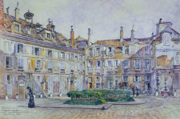 Main Product Photo of Cour interieure de l'Abbaye-aux-Bois, 16 rue de Sevres, en 1906. 7eme arrondissement  Painting by Frederic Houbron