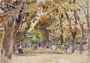 Jardin public a Paris, en 1899 by Frederic Houbron Oil Painting