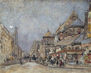 La rue Reaumur et le chevet de l'eglise Saint-Martin-des-Champs by Frederic Houbron Oil Painting