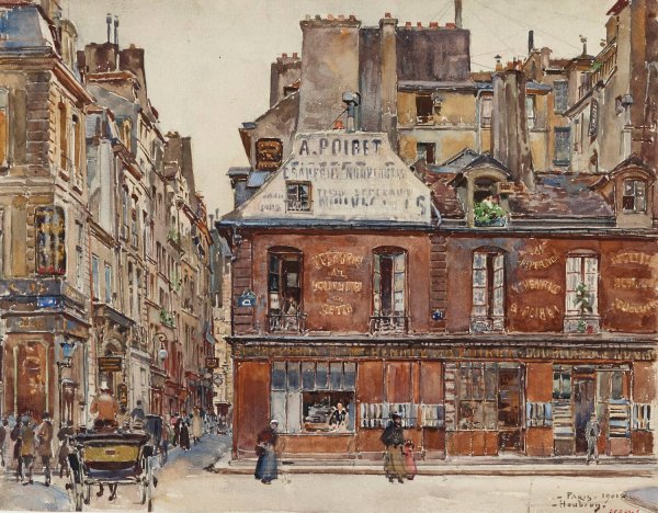Main Product Photo of La rue Sauval, vue de la rue Saint-Honore, en 1901. 1er arrondissement  Painting by Frederic Houbron