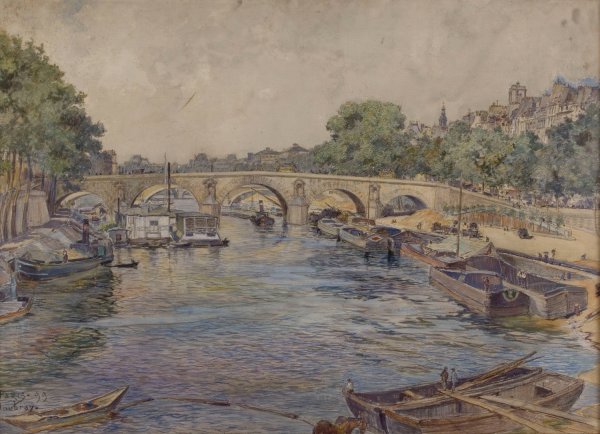 Main Product Photo of La Seine au pont-Marie, en 1899. 1er arrondissement  Painting by Frederic Houbron