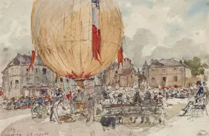 Lancement d'une montgolfiere Oil painting by Frederic Houbron