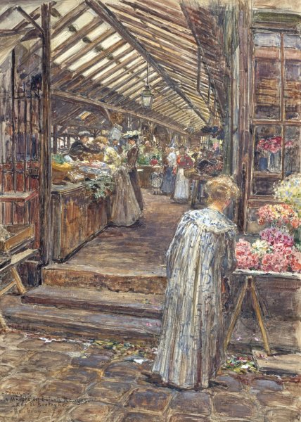 Main Product Photo of Le Marche des Enfants-Rouges, rue de Bretagne  Painting by Frederic Houbron