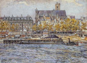 Le quai de l'Hotel-de-Ville et l'eglise Saint-Gervais-Saint-Protais by Frederic Houbron Oil Painting