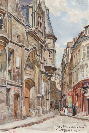 L'Hotel de Sens, 1 rue du Figuier, en 1898, 4eme arrondissement by Frederic Houbron Oil Painting