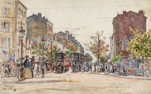 Tramways a imperiale dans une avenue de Paris, en 1901 by Frederic Houbron Oil Painting