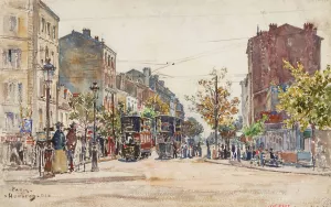 Tramways a imperiale dans une avenue de Paris, en 1901 Oil painting by Frederic Houbron