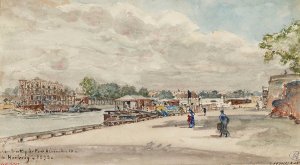 Travaux de construction du pont Alexandre III, cour de la Reine, vus du quai d'Orsay by Frederic Houbron Oil Painting