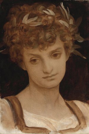 Study Of A Girl's Head, Wreathed In Laurel by Frederic Leighton Oil Painting