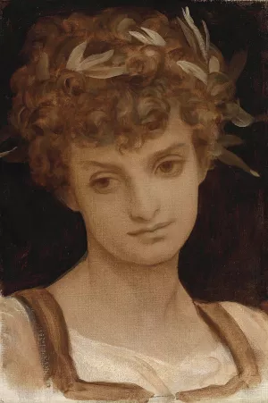 Study Of A Girl's Head, Wreathed In Laurel by Frederic Leighton Oil Painting
