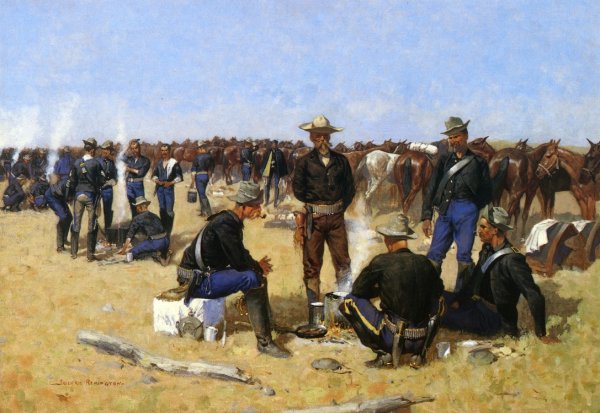 Main Product Photo of A Cavalryman's Breakfast on the Plains Painting by Frederic Remington