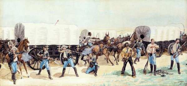 Main Product Photo of Attack on the Supply Train Painting by Frederic Remington