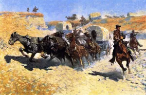 Attack on the Supply Wagons by Frederic Remington - Oil Painting Reproduction