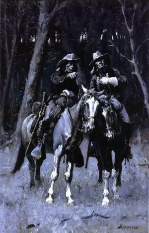 Cheyenne Scouts Patrolling the Big Timber of the North Canadian, Oklahoma Oil painting by Frederic Remington
