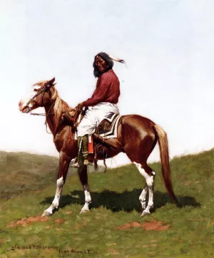 Comanche Brave, Fort Reno, Indian Territory by Frederic Remington Oil Painting