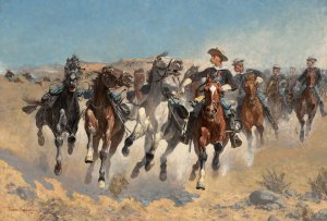 Dismounted, the Fourth Troopers Moving The Led Horses by Frederic Remington Oil Painting