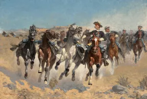 Dismounted, the Fourth Troopers Moving The Led Horses by Frederic Remington Oil Painting
