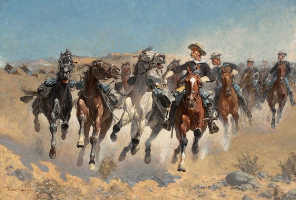 Dismounted, the Fourth Troopers Moving The Led Horses  by Frederic Remington - Hand-Painted Oil Painting Reproduction