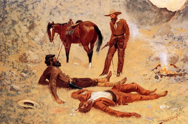 Main Product Photo of He Lay Where He Had Been Jerked, Still as a Log Also known as Jerked Down Painting by Frederic Remington