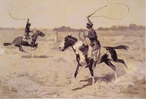 It Was to be a Lasso Duel to the Death Oil painting by Frederic Remington
