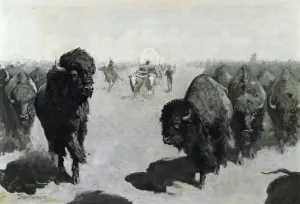 Lane through the Buffalo Herd by Frederic Remington Oil Painting