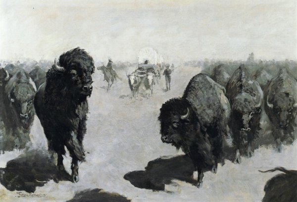 Main Product Photo of Lane through the Buffalo Herd Painting by Frederic Remington
