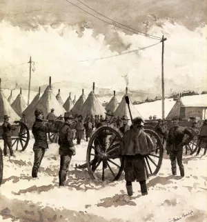Leadville's Determined Strike - The Denver City Battery at Camp McIntire by Frederic Remington Oil Painting