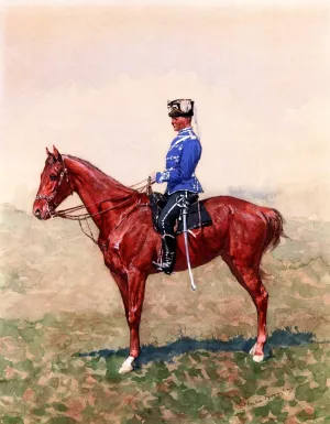 Prussian Calvary Officer on Horseback by Frederic Remington - Oil Painting Reproduction