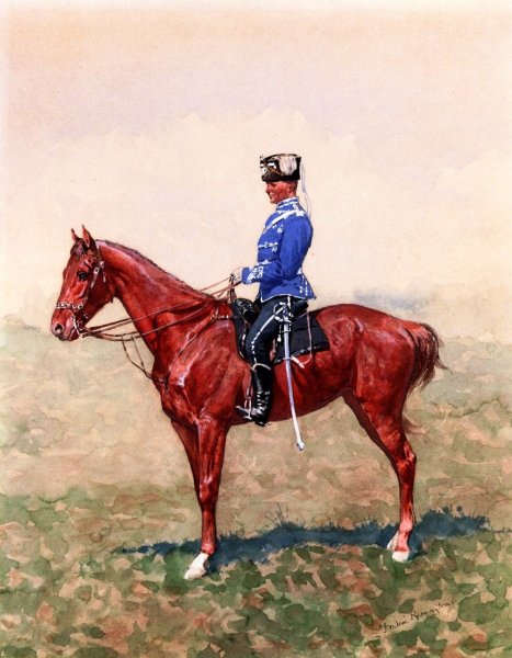 Prussian Calvary Officer on Horseback by Frederic Remington - Hand-Painted Oil Painting Reproduction