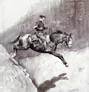 The Bell-Mare Over a Bad Place by Frederic Remington Oil Painting