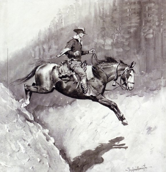 The Bell-Mare Over a Bad Place by Frederic Remington - Hand-Painted Oil Painting Reproduction
