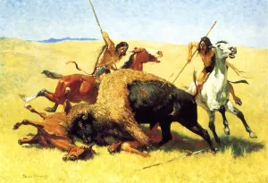 The Buffalo Hunt by Frederic Remington - Oil Painting Reproduction
