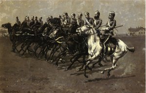 The Canadian Mounted Police on a Musical Ride - Charge Oil painting by Frederic Remington