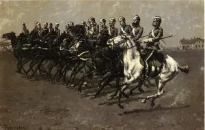The Canadian Mounted Police on a Musical Ride - Charge by Frederic Remington - Oil Painting Reproduction
