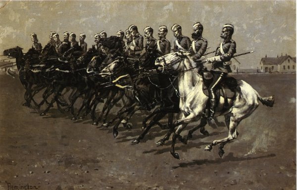Main Product Photo of The Canadian Mounted Police on a Musical Ride - Charge Painting by Frederic Remington