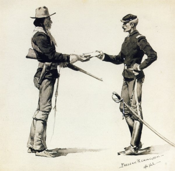 The Dispatch Bearer Troop B, United States Scouts by Frederic Remington - Hand-Painted Oil Painting Reproduction