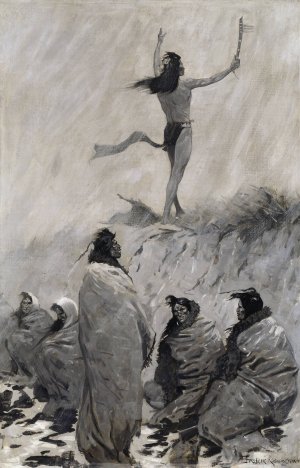 The Fire Eater Raised His Arms To The Thunder Bird by Frederic Remington Oil Painting